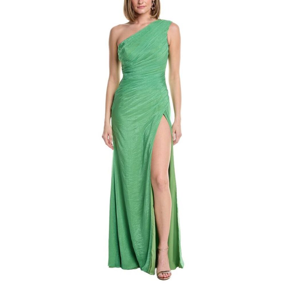 Rene Ruiz Womens  Asymmetric One-Shoulder Gown, Green